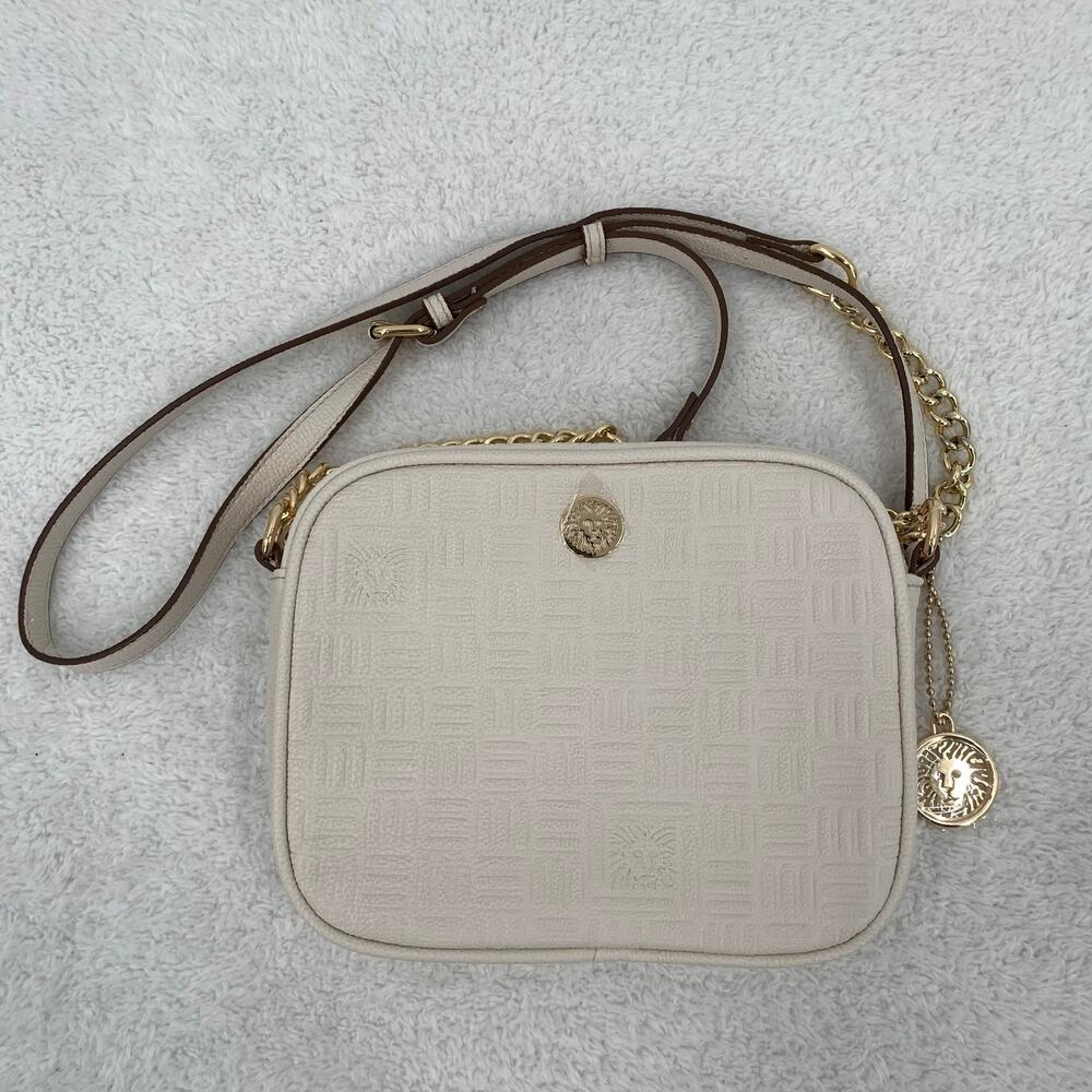 Anne Klein Camera Crossbody Bag Oyster Color Gold Hardware AKH3372 New